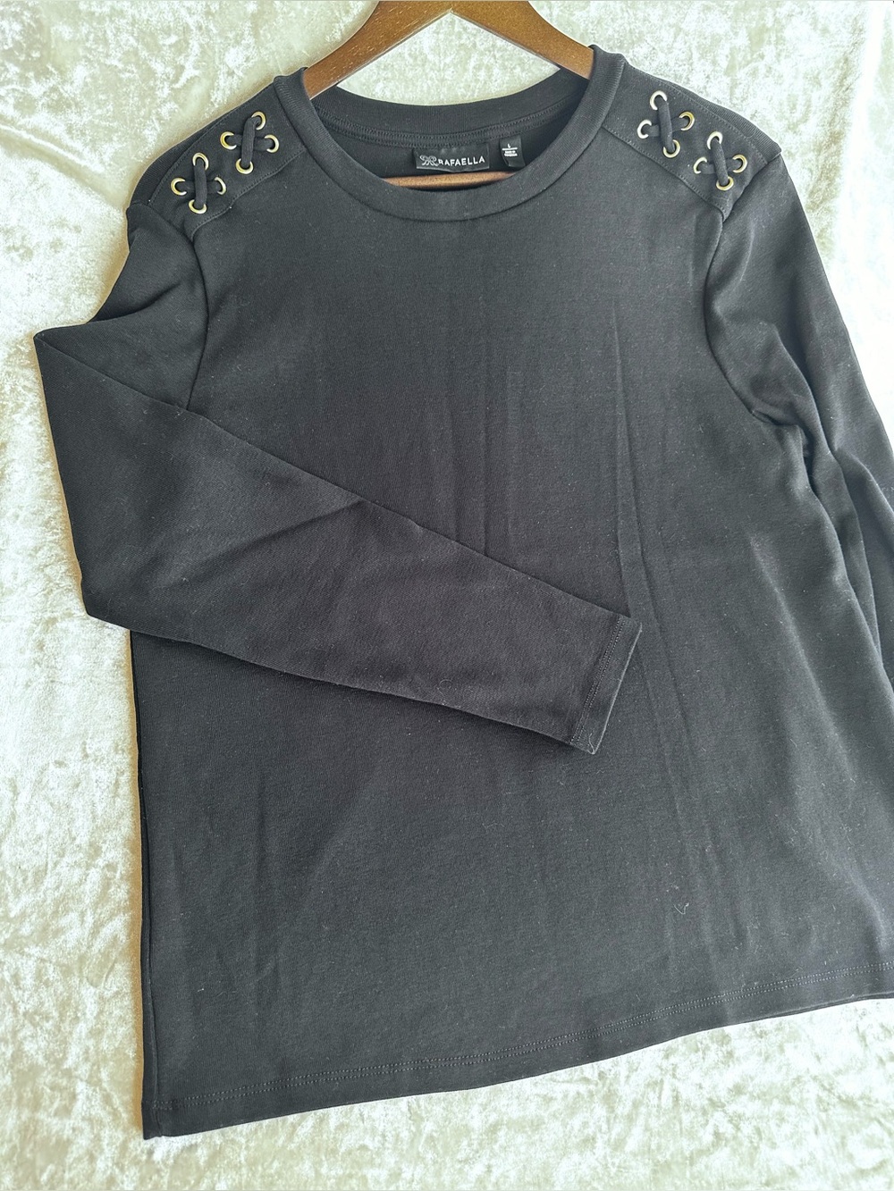 Rafaella Black Long-Sleeve Top with Shoulder Grommet Detail